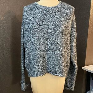 Topshop Black & White fuzzy knit Crew Neck cropped cuffed sleeve‎ Sweater